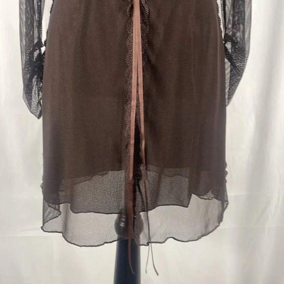 Pretty Angel Brown Dress,tunic dress, top,lace,floral design,sheer,ruffles,small - Picture 3 of 10